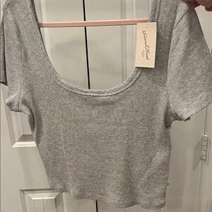 Universal Thread Light Gray Ribbed Scoop Crop Top
